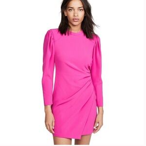 A.L.C. Vibrant Pink Long Sleeve Crepe Mini Dress